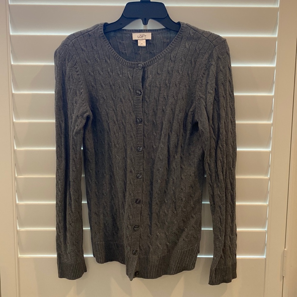 LOFT Charcoal Gray Button Down Sweater